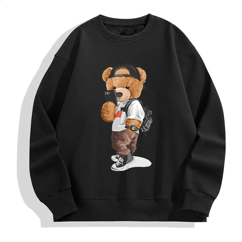 Mens Round Neck Pullovers Autumn Winter Male Funny Pose Teddy Bear Pattern Print Sweatshirts Outdoor Fashion Casual Pullover y240918