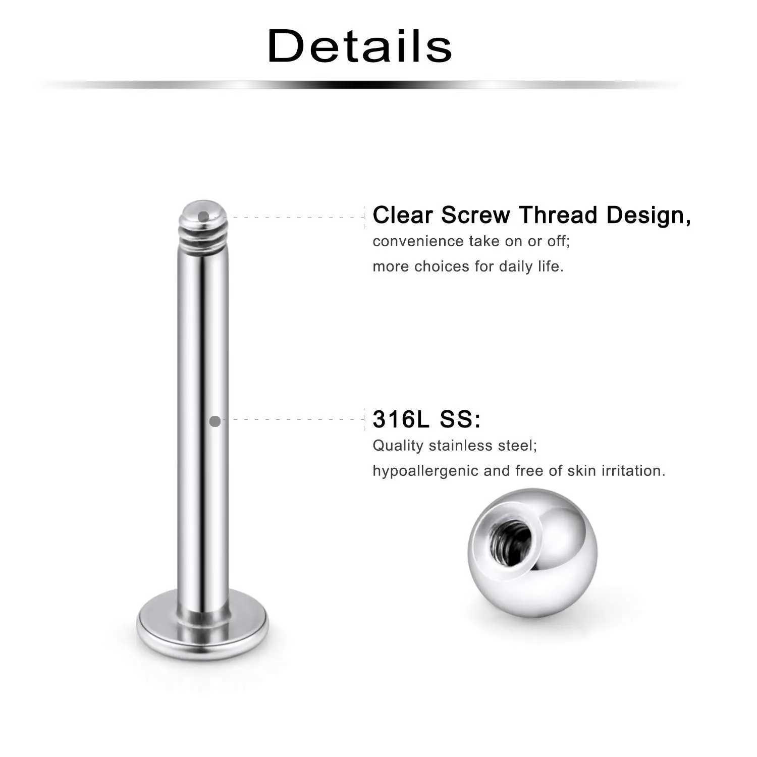 Lip Rings 2PCS Labret Jewelry Lip Barbell Ring Snake Bite Piercing Jewelry 16G Helix Earring Daith Tragus Cartilage Stud Y240921