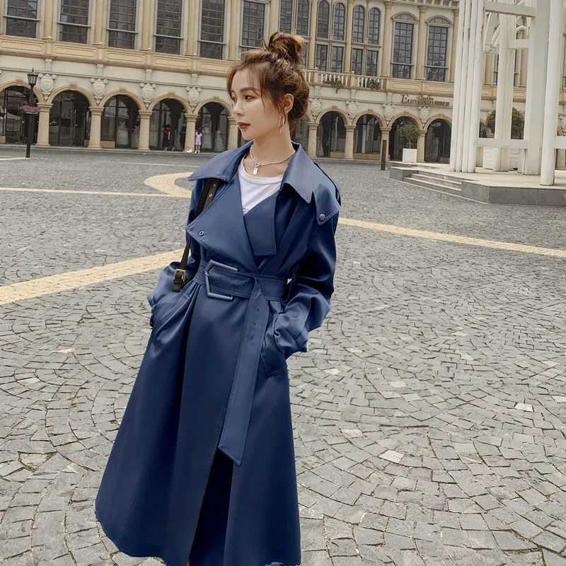 2023 Autumn New for Women Trench Coat Luxury Long Windbreaker Jacket Female Fashion Belt Tops Long-Sleeved Casual Loose OutwearX240921