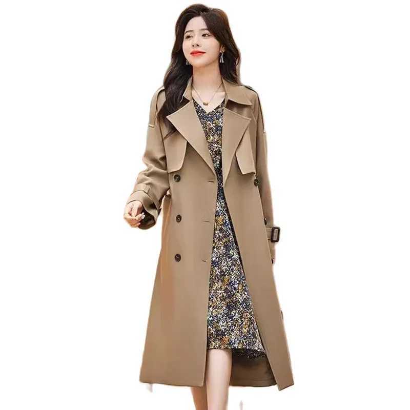 Lace-Up Windbreaker Female All Match Jacket 2024 Autumn Spring Jacket Women Zipper Coat Solid Color Tops Lining Long TrenchX240921