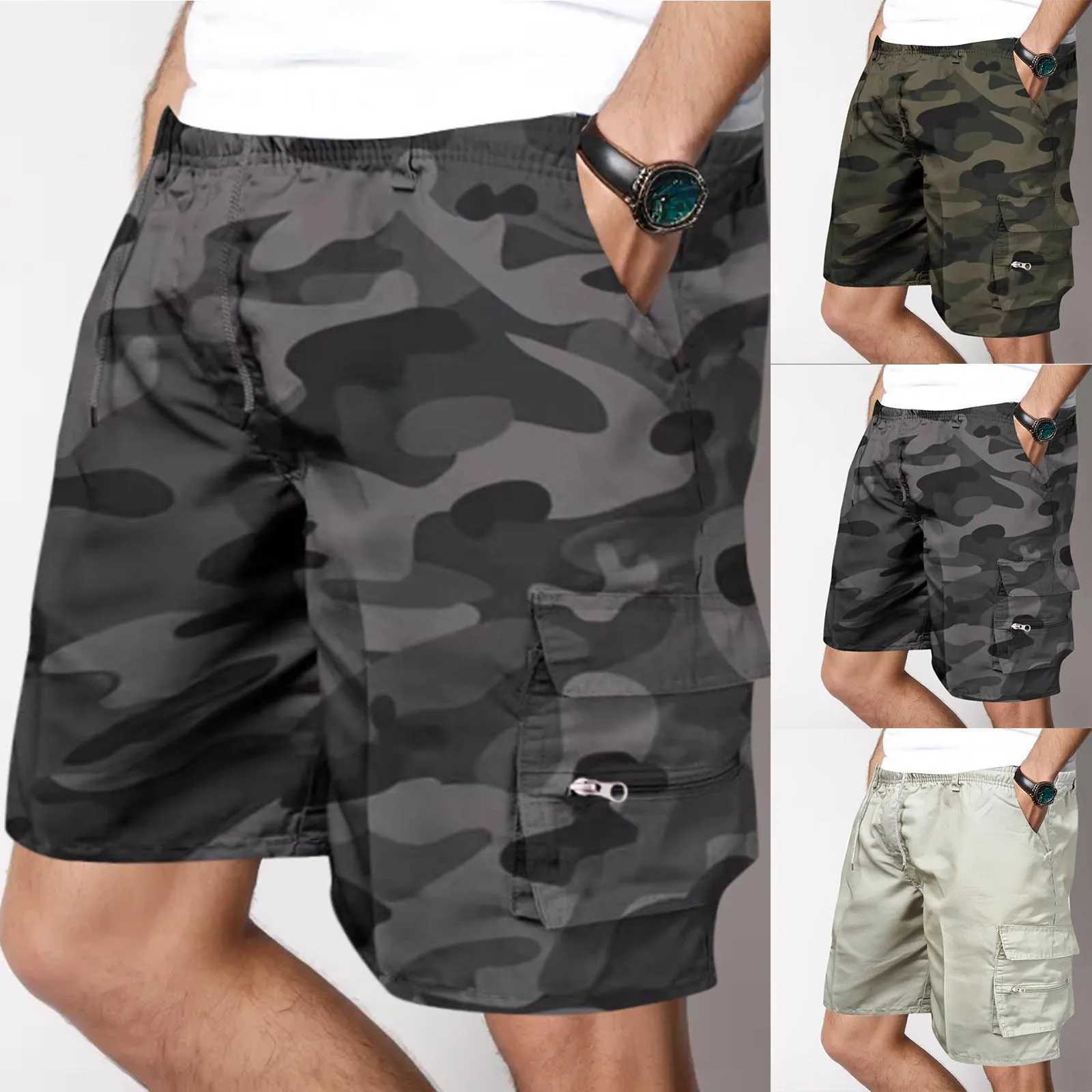 Mens camouflage Shorts Summer Casual Jogging Cargo Shorts Loose Multi-pockets Elastic Sport Hiking Overalls Short PantsX240921