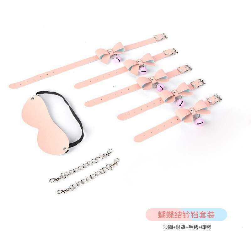 SM Prop Set 5-piece Bow Sex Collar Female Slave Training Bell Handcuffs Macaron SM Leather Whip