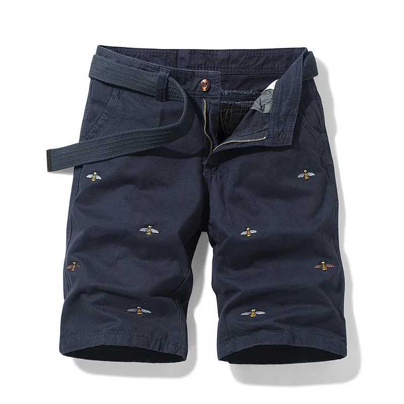 Summer Casual Shorts Men Solid Color Embroidery Pattern cargo Shorts Cotton Beach Print Shorts Men Bermuda Overalls Pocket PantsX240921