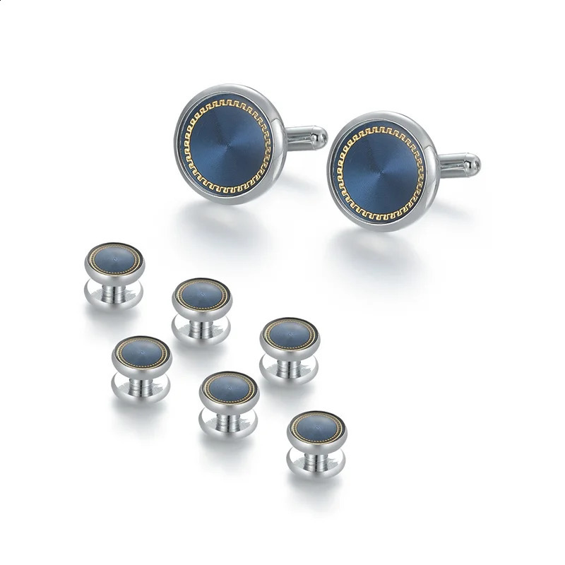 Wedding Man Cuff Link Set Man Shirt Cufflinks Vintage Blue Cufflink Shirts Studs Button And Cufflinks For Mens Tie Clips 240921