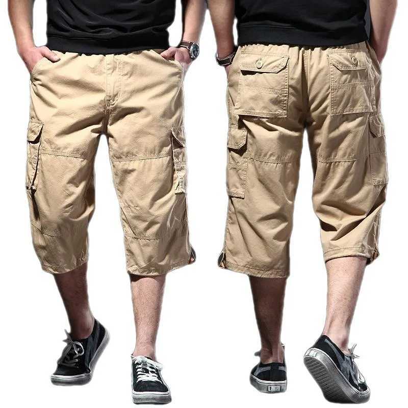 Summer Military Long Length Cargo Shorts Men Casual Cotton Multi Pocket Hot Breeches Tactical Army Capri Pants Cropped TrousersX240921