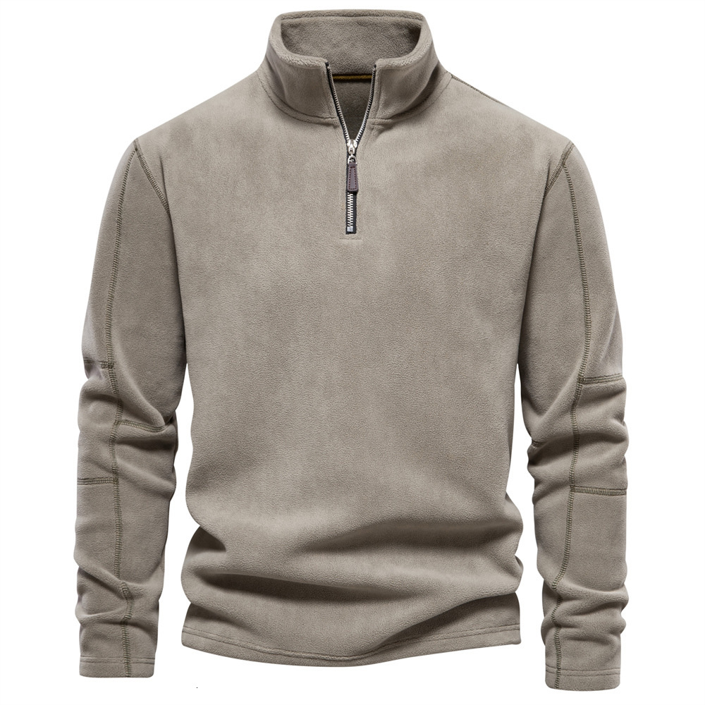 Autumn And Winter New Men Sweater Lamb Wool Half High Neck Zipper Solid Color Warm Pullover Casual Daily Men's Sweatshirt