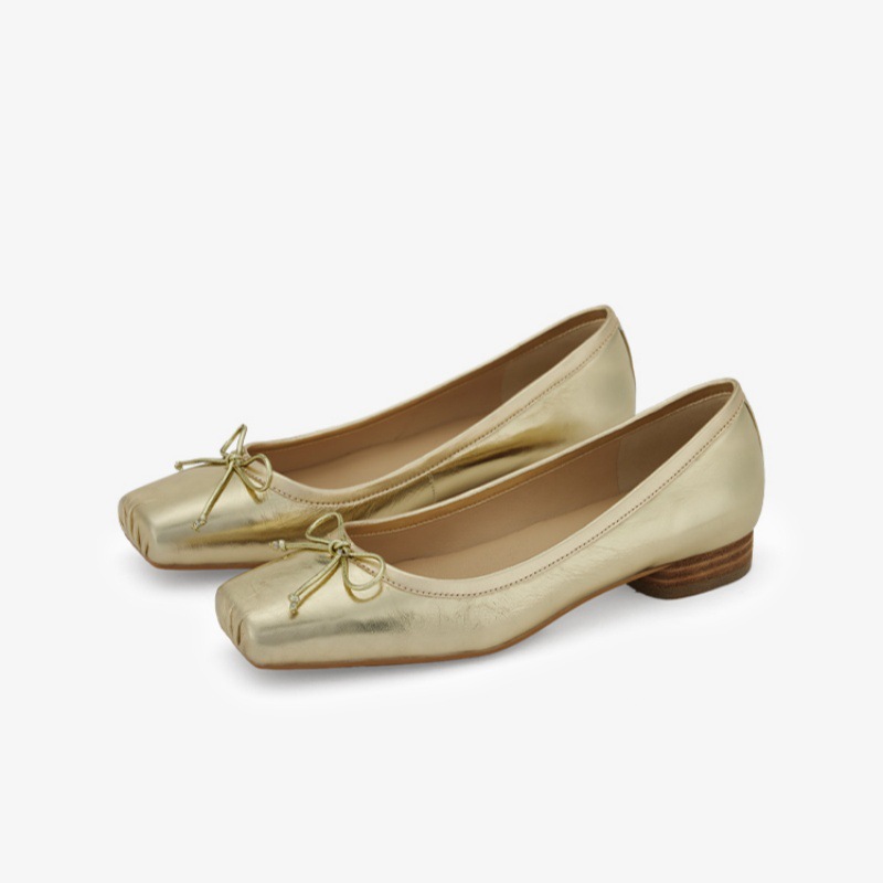 Women Shoes Fashion Low Clunky Heel Casual Style Versatile France Square Toe Triple Nude Gold fashion