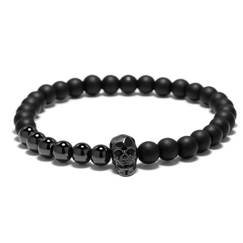 Neutral natural stone handmade metal bead wrapped crystal bracelet skull pendant retro fashion men's and women's bracelet jewelry