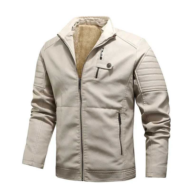 New winter mens wool leather jacket thick PU leather jacket fashionable mens stand up collar motorcycle leather jacket size 5XL W240918