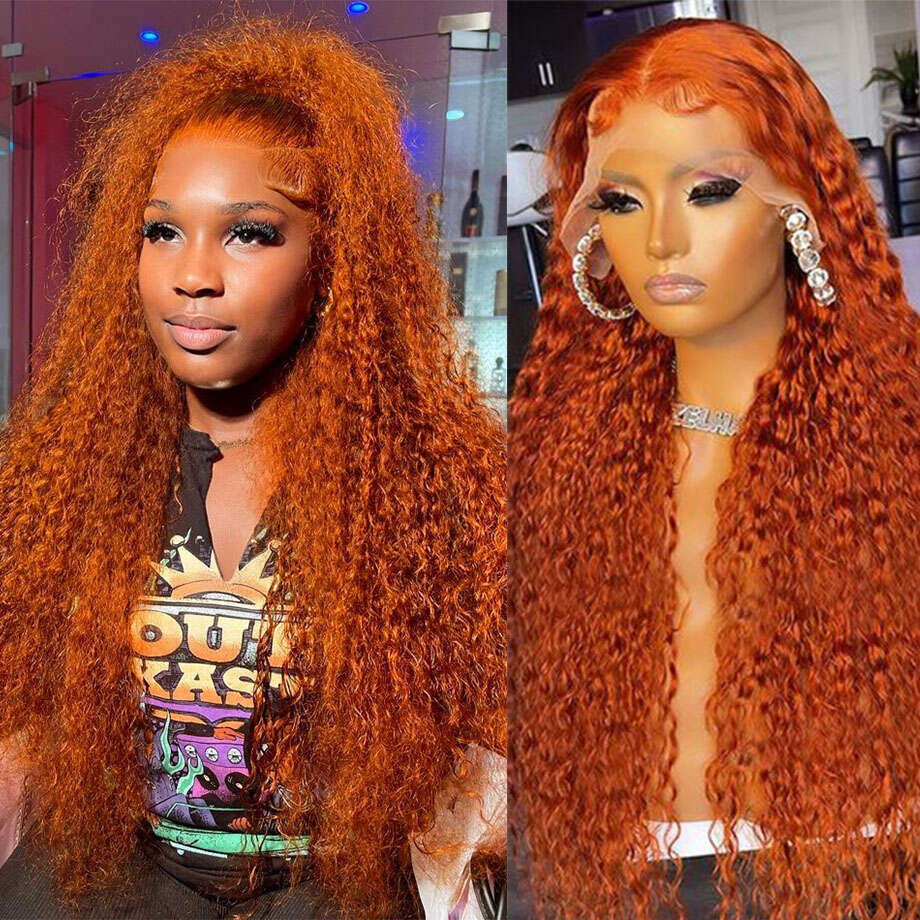 Orange Ginger Curly Wigs For Women 30Inch Deep Wave Frontal 13x4 13x6 HD Lace Front Human Hair Wig