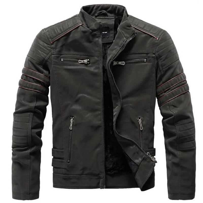Autumn and winter leather jacket mens fashionable stand up collar motorcycle jacket mens casual zipper washing retro PU leather jacket W240918