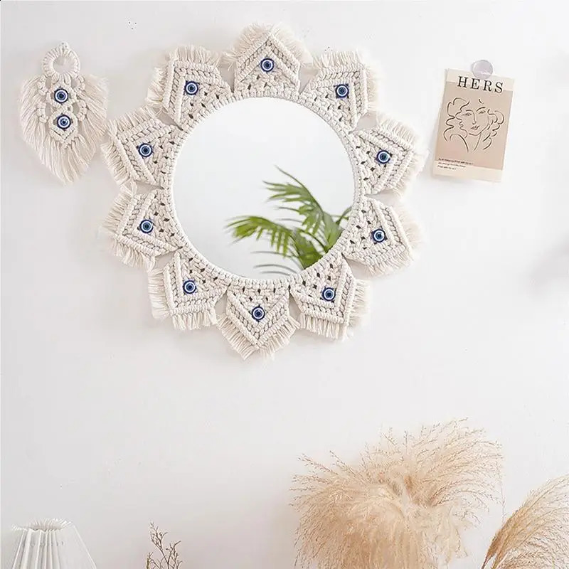 Bohemian mirror wall mounted Macrame mirror hand woven wall decoration with mirror Bohemian Macrame used for home room decoration 240918