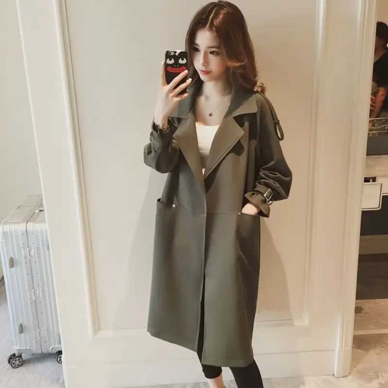 Elegant Versatile Loose-fit Black Trench Coat For Women Spring/autumn 2023 New Style Long Slimming CoatX240921
