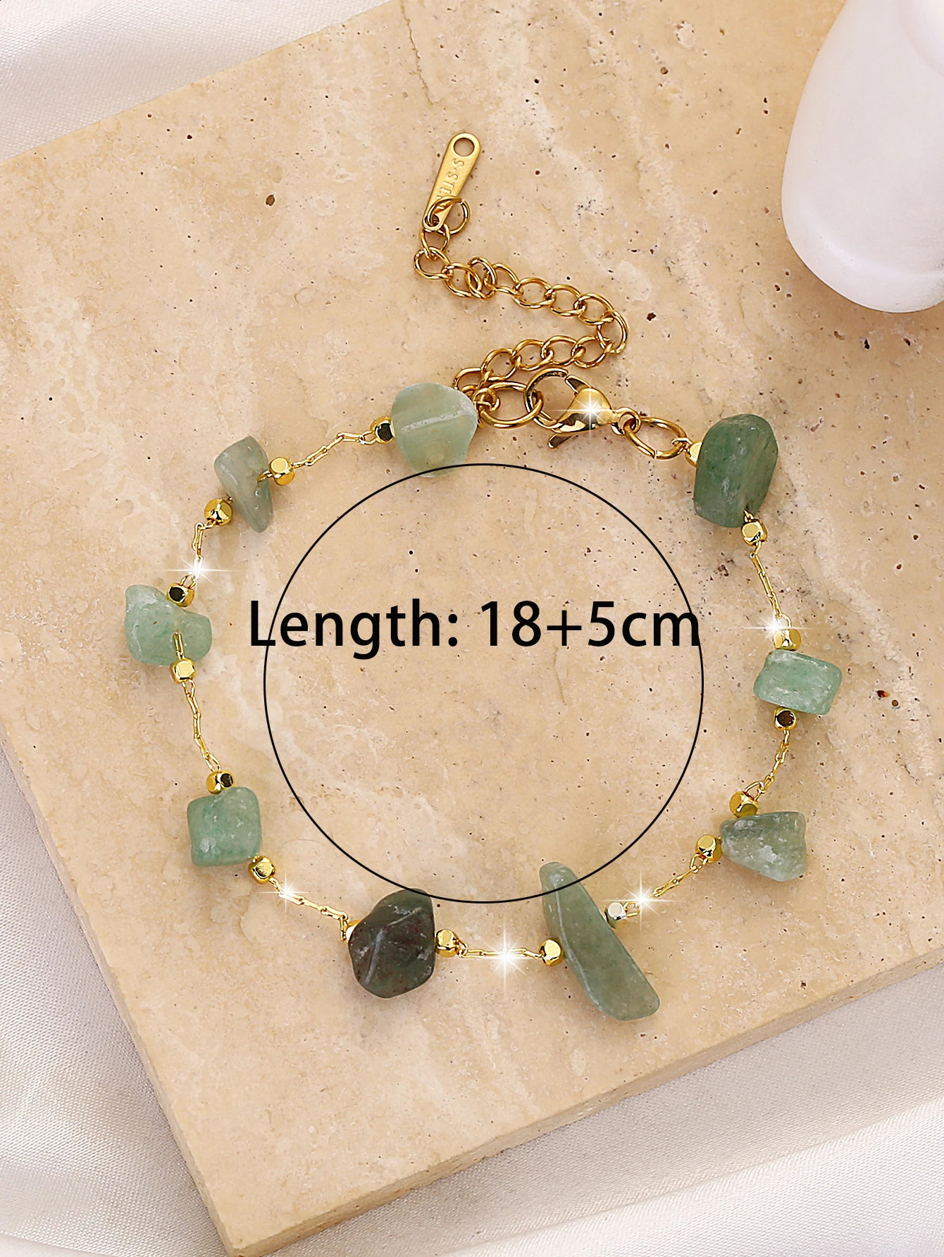 1 Bohemian Beach Fashion Allinone Light Double green irregular stone stainless steel bracelet size is not fixed 240919
