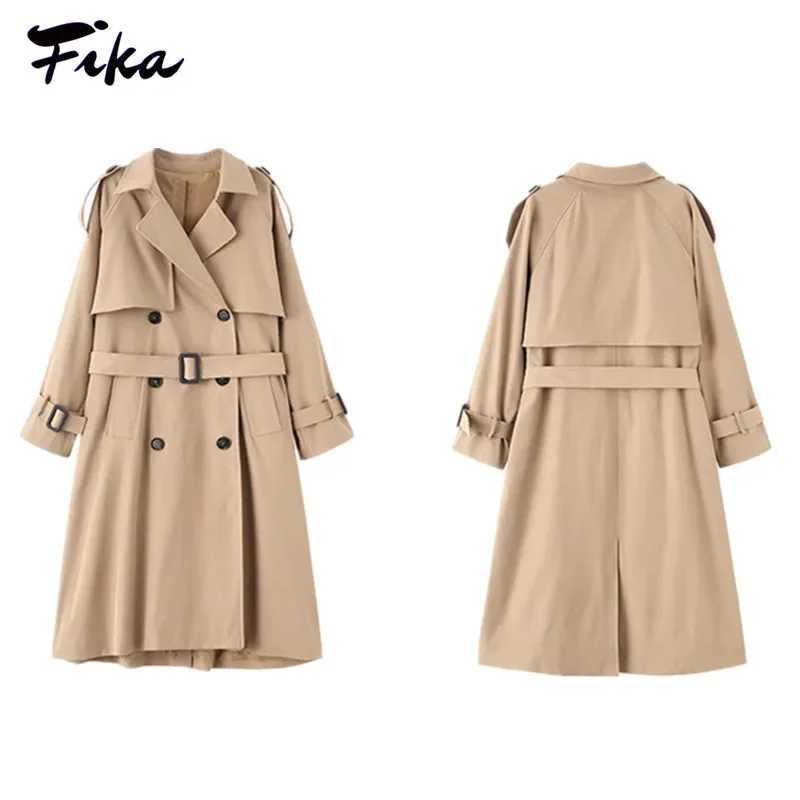 Loose Retros Double Breasted Black Khaki Windbreaker Women 2022 Autumn Fashion Design Vintage Tunic Sashes Casual Long CoatX240921