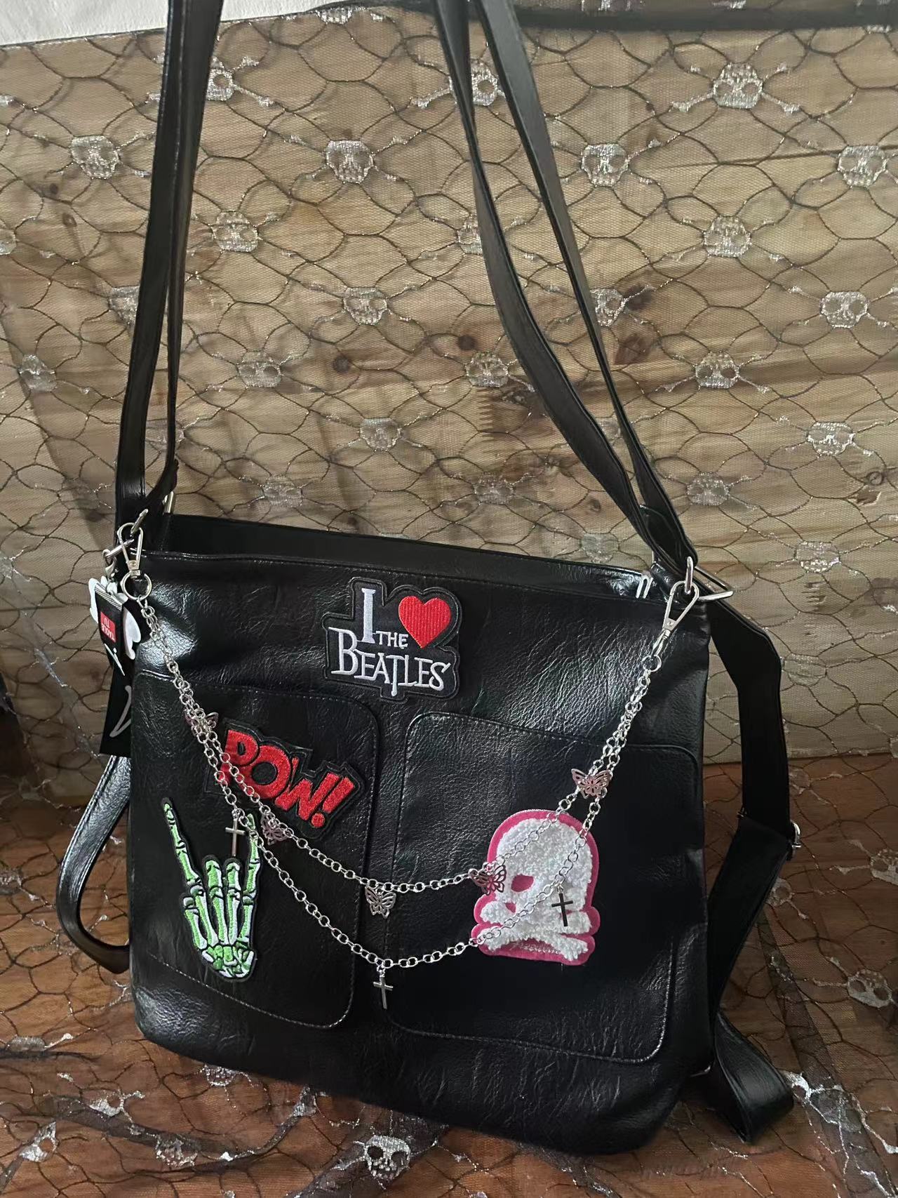 Cute Chain Message Gothic Rock Y2k Shoulder Bag Leather Cossbody Bag For Women