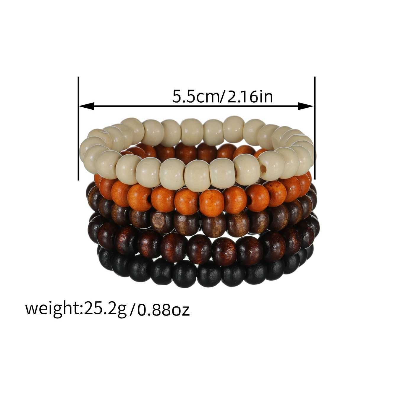 5-piece set of vintage multicolored wooden bead beaded mens braceletsX240921
