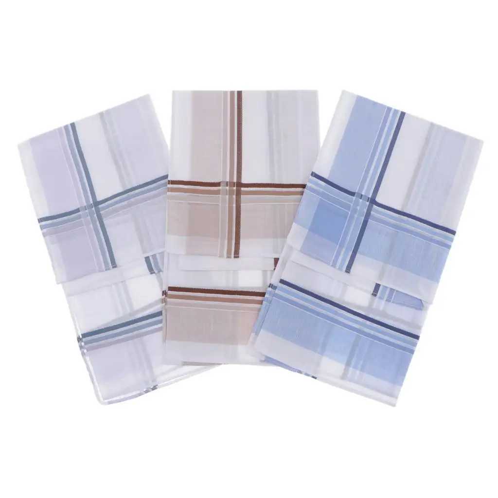 3x Mens Handkerchiefs Plaids Square Hanky Washable Soft Kerchiefs HankieX240921