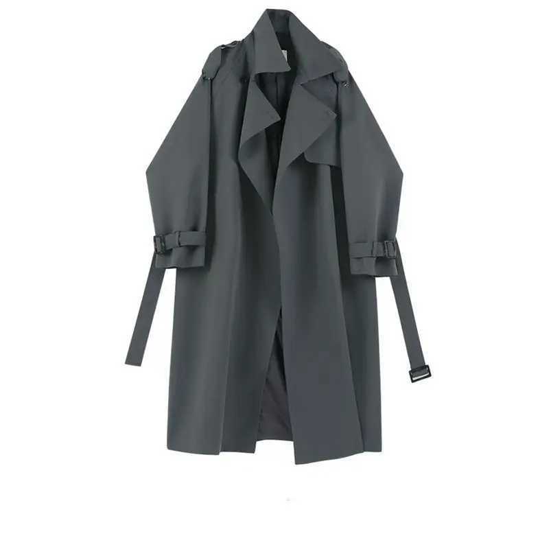 Fashion Trench Jackets Long Pattern Female Solid Color Coat Classic Lapel Long Sleeve with Belt Spring Autumn Casual Street WearX240921