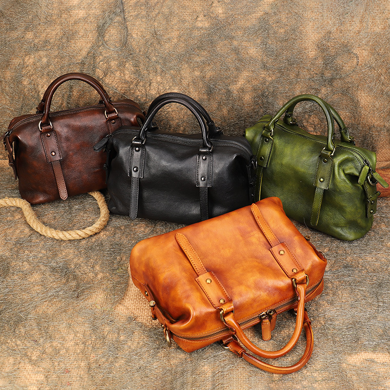 Vintage Genuine Leather Women's Handbags Shoulder Boston Large Capacity Pillow Bag Lady Cowhide Portable Messenger Bags