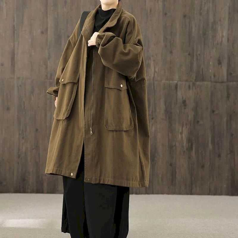 Solid Trench for Women Literary Long Sleeve Casual Korean Style Workwear Extra Long Vintage One-piece Coats Women Tops TrendX240921