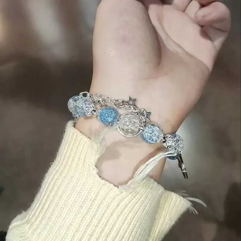 Simple Design Bead Bracelet Y2k Star Chain Tassel Bracelet for Women Fantasy Blue Crystal Elastic Rope Best Friend Jewelry GiftsX240921