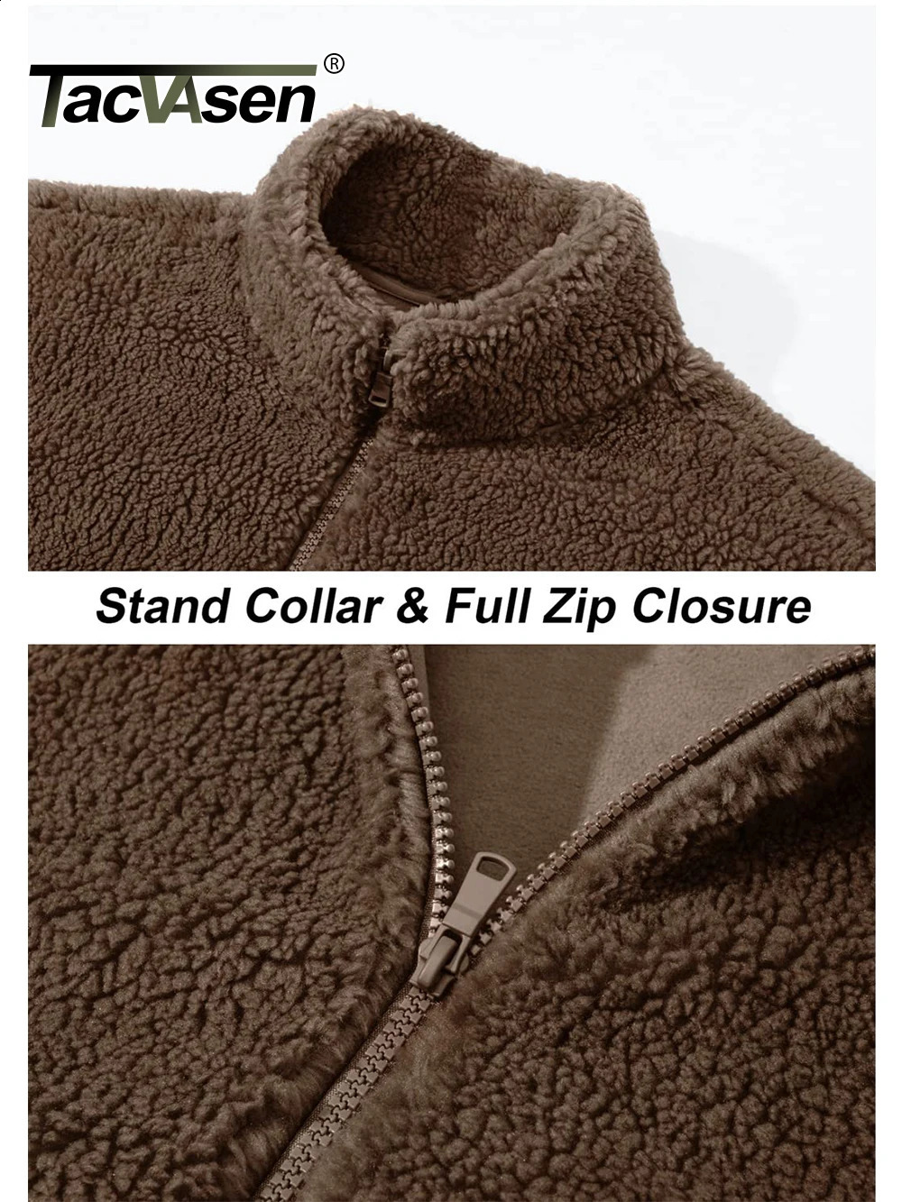 TACVASEN Winter Full Zip Up Warm Fleece Jackets Mens Fuzzy Sherpa Jacket Thicken Thermal Outdoor Fluffy Coat Zip Pocket Outwear 240911
