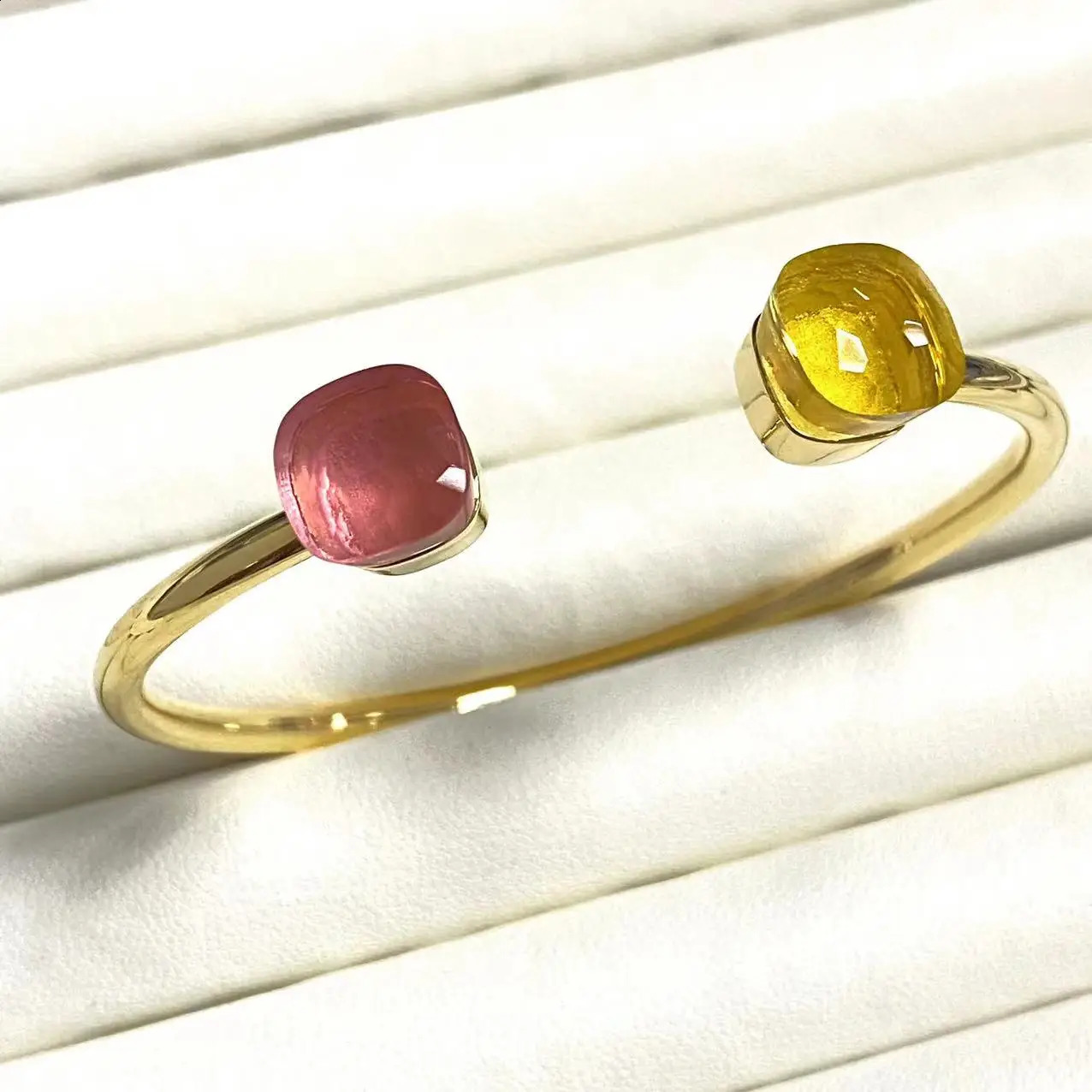 Classic Bangle Candy Color Crystal Bangle Adjustable Open Cuff Bracelet Gold Plated Mix Color Crystal Customized 240910