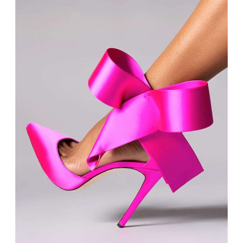 Bow Stiletto High Heels Sexy Point Toe Shoes Women Summer Sapatos Femininos De O Red Dress Party Sandals New Fahion Slippers