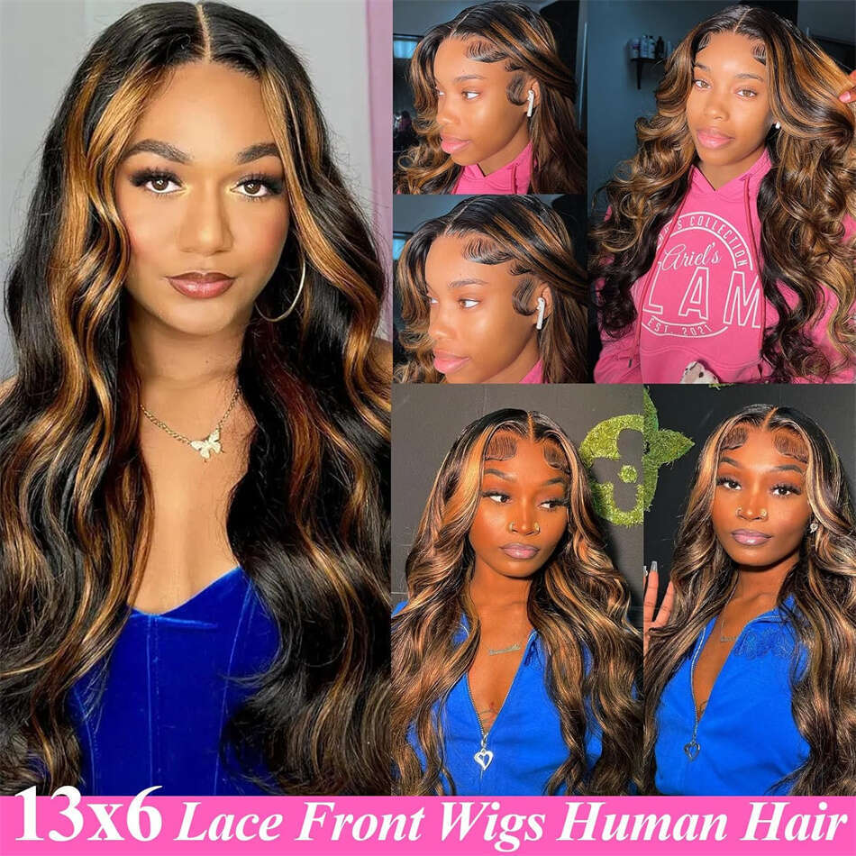 180% Highlight Glueless Ready to Wear 13x4 Transparent Frontal Human Hair Wigs without Glue 6x5 HD Lace Front Wig 1B/30