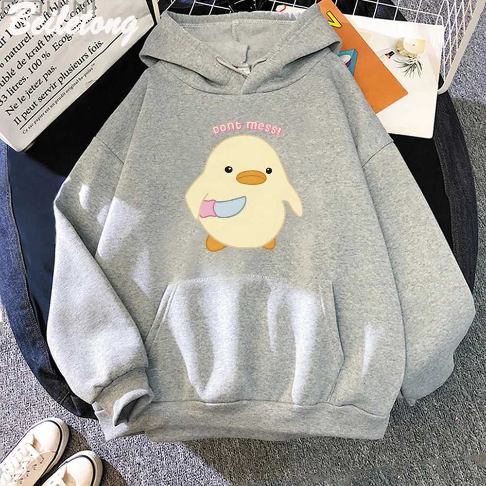 Dont Mess Duck Holding Knife Kawaii Cartoon Printed Hoodie Plus Size Creative Sportswear Harajuku Womens Long Sleeve Street Clothing W240921