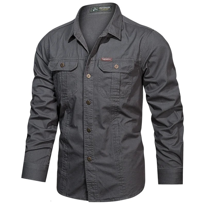 Men's Outdoor Military Multi-Pocket Long-Sleeved Cotton T-Shirt High-Quality Business Casual Shirt Oversized 5Xl