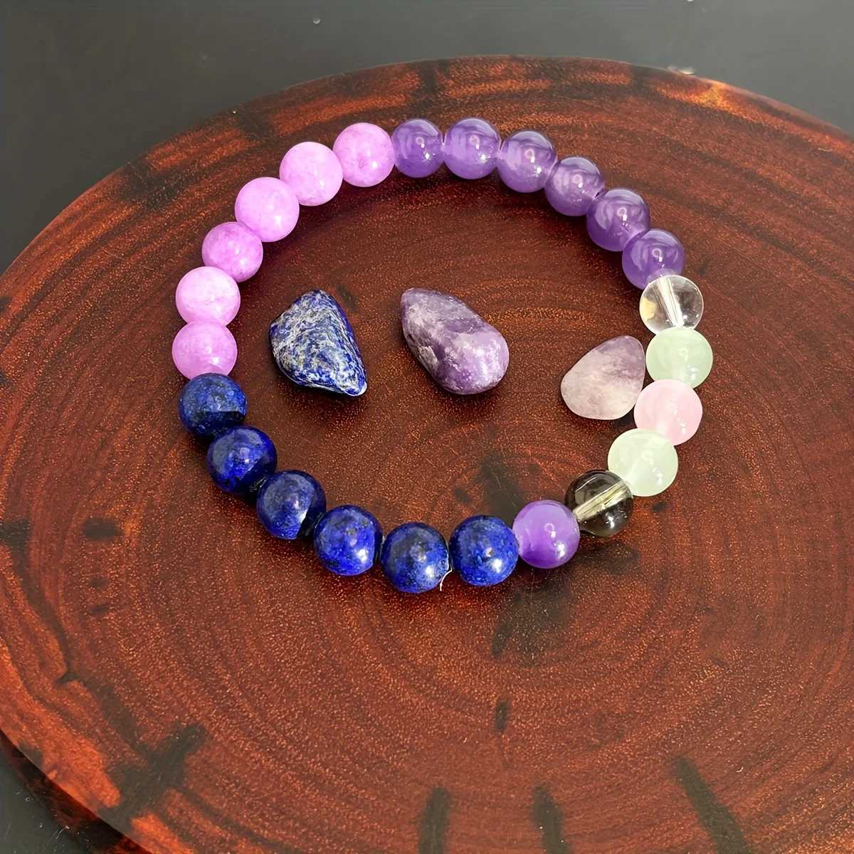 1pc/Anti-Anxiety Stress Reduction Crystal Bracelet Sodalite Fluorite Amethyst Lepidolite - 8mm Stone Jewelry GiftX240921