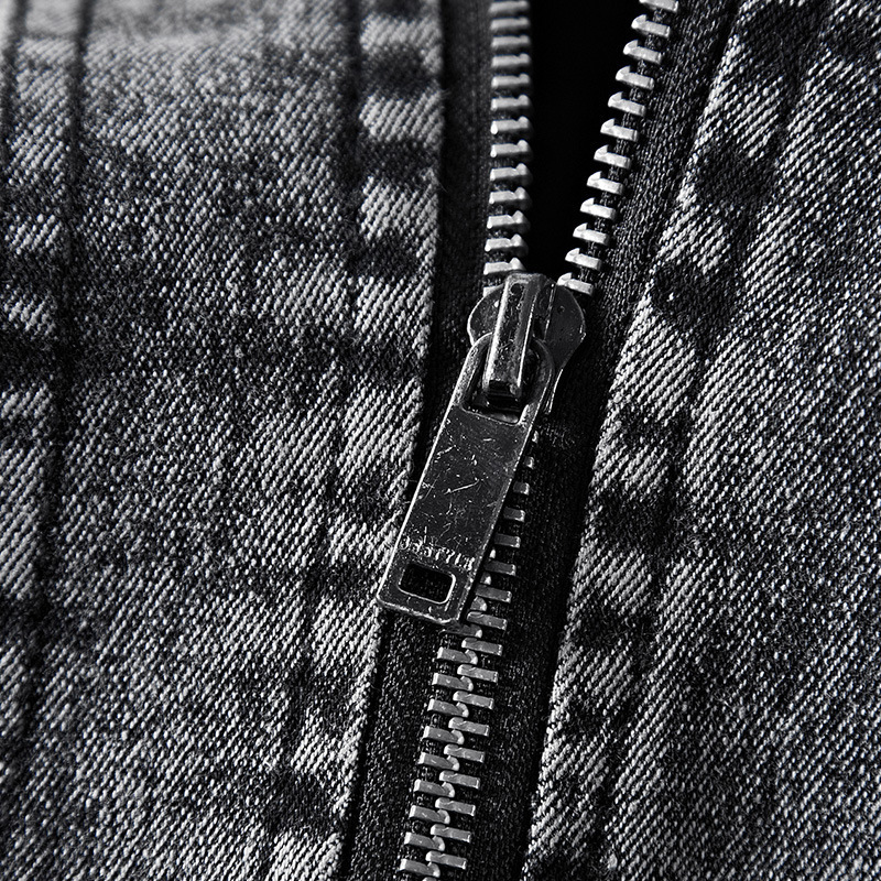 Mens Denim Jacket High-Quality Stand Collar Black Wool Thickened Warm Coat Male Street Fashion Zipper Slim Jackets Men Clothing