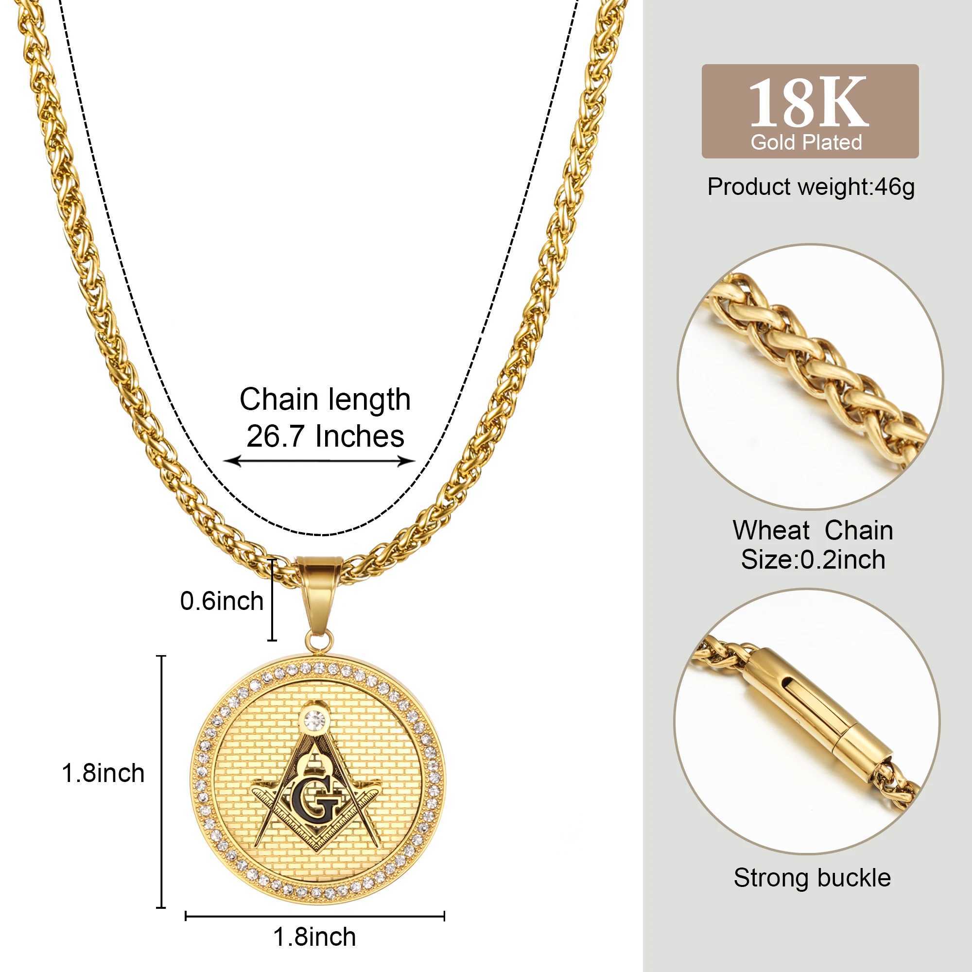 Stainless steel Freemason crystal pendant necklace personalized pendant suitable for mens party jewelry accessories gifts W240918