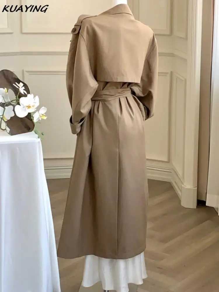 Korea Solid Windbreaker with Belt Women Fashion Turn-down Collar Double Breasted Slim Waist Trench Coat Female Clothes AutumnX240921