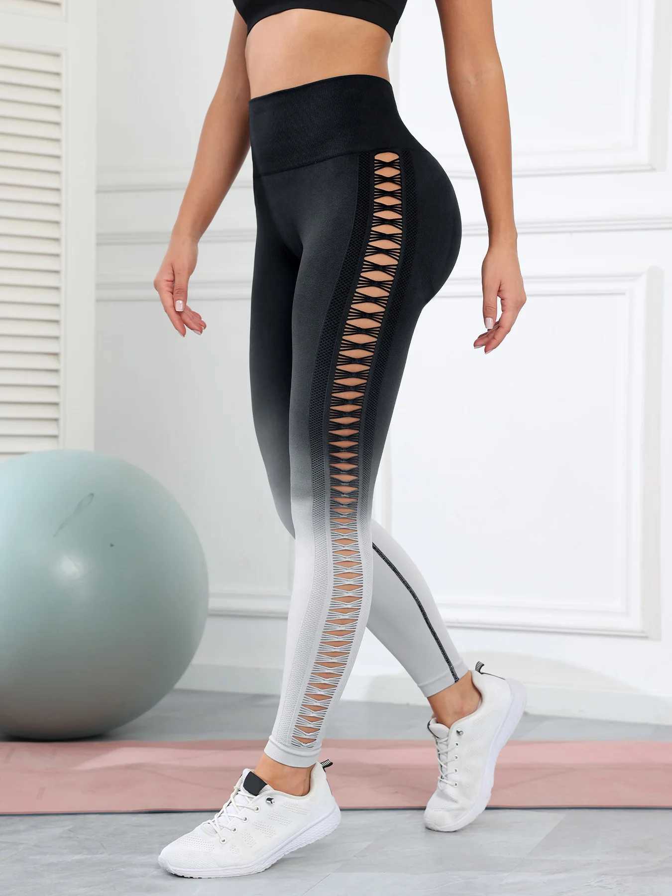 Yoga Outfit 2015 Gradient Gym Legging Womens Boots Enhance Tight Stretch High Waist Running Outdoor Hollow Pants H240921