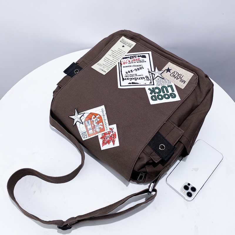Preppy Style Canvas Cloth Messenger Bags For Women Designer Handbags Purses 2023 New In Badge Letters Stars Y2k Shoulder