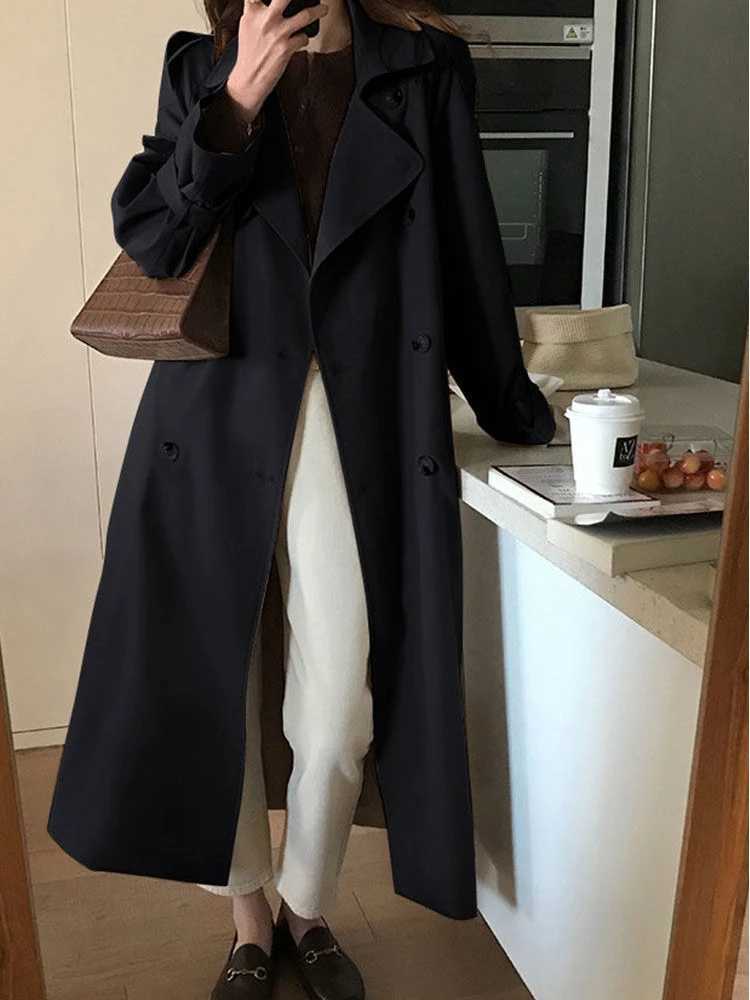 Korean Style Trench Women Autumn Ladies Elegant Temperament Loose Basic All-match Casual Design Plus Velvet High Street CoatsX240921