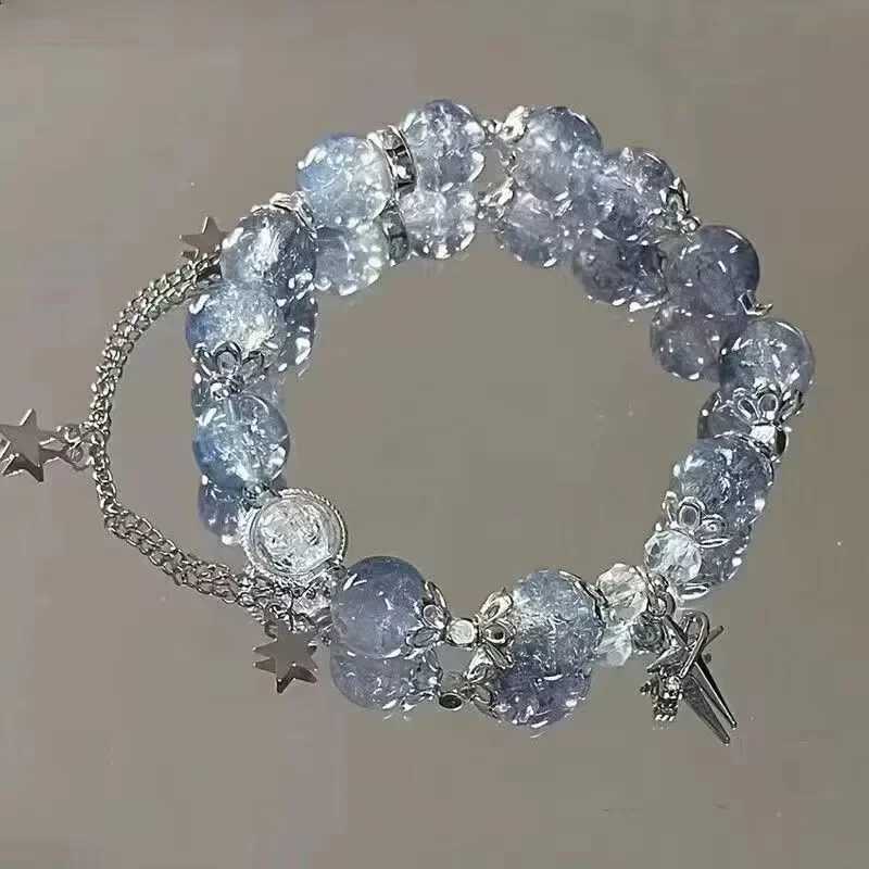 Simple Design Bead Bracelet Y2k Star Chain Tassel Bracelet for Women Fantasy Blue Crystal Elastic Rope Best Friend Jewelry GiftsX240921