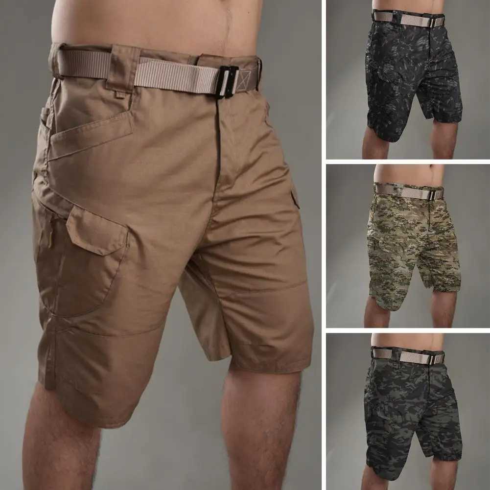 Men Summer Button Zipper Fly Shorts Urban Military Straight Leg Pockets Solid Camouflage Print Cargo Shorts StreetwearX240921