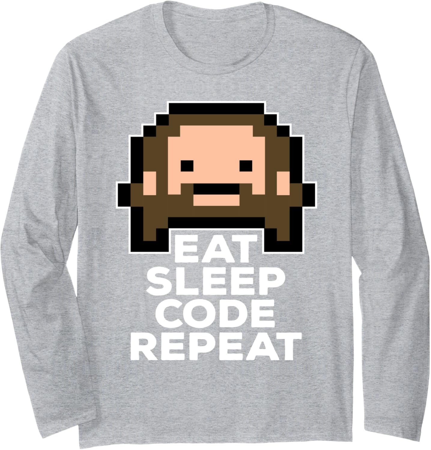 Long Sleeve Shirts for Men sweatshirt Funny Eat Sleep Code Repeat Jesus Pixel Art Gamer Developer Long Sleeve Tee Streetwear Casual tops clothes