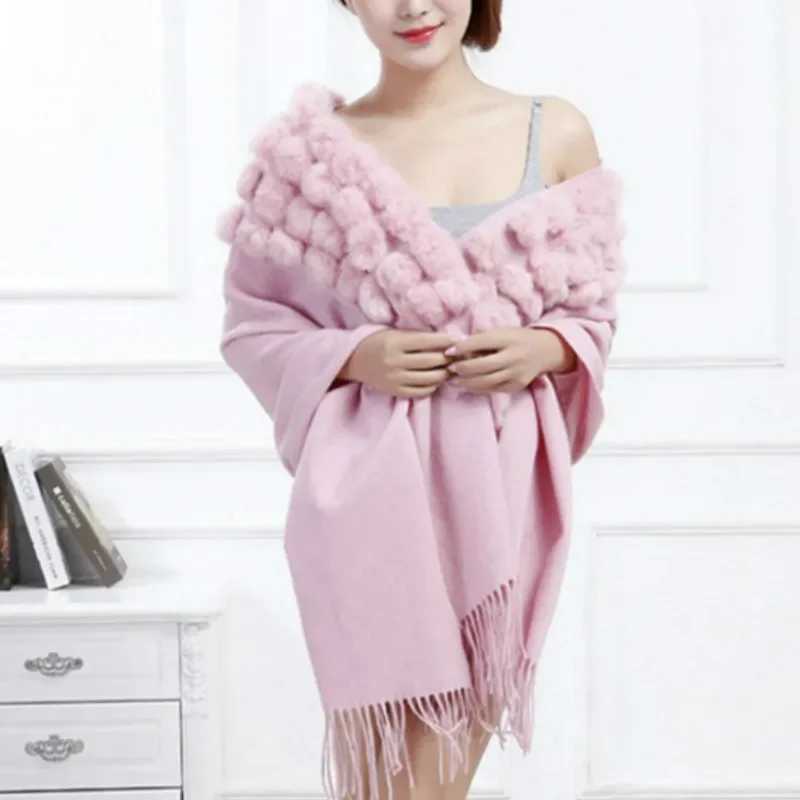 Luxury cashmere scarf wool shawl rabbit hair artificial mink fur leather ball triangle 120 pieces 3D ball gift Pashmina packaging scarf bridal shawl W