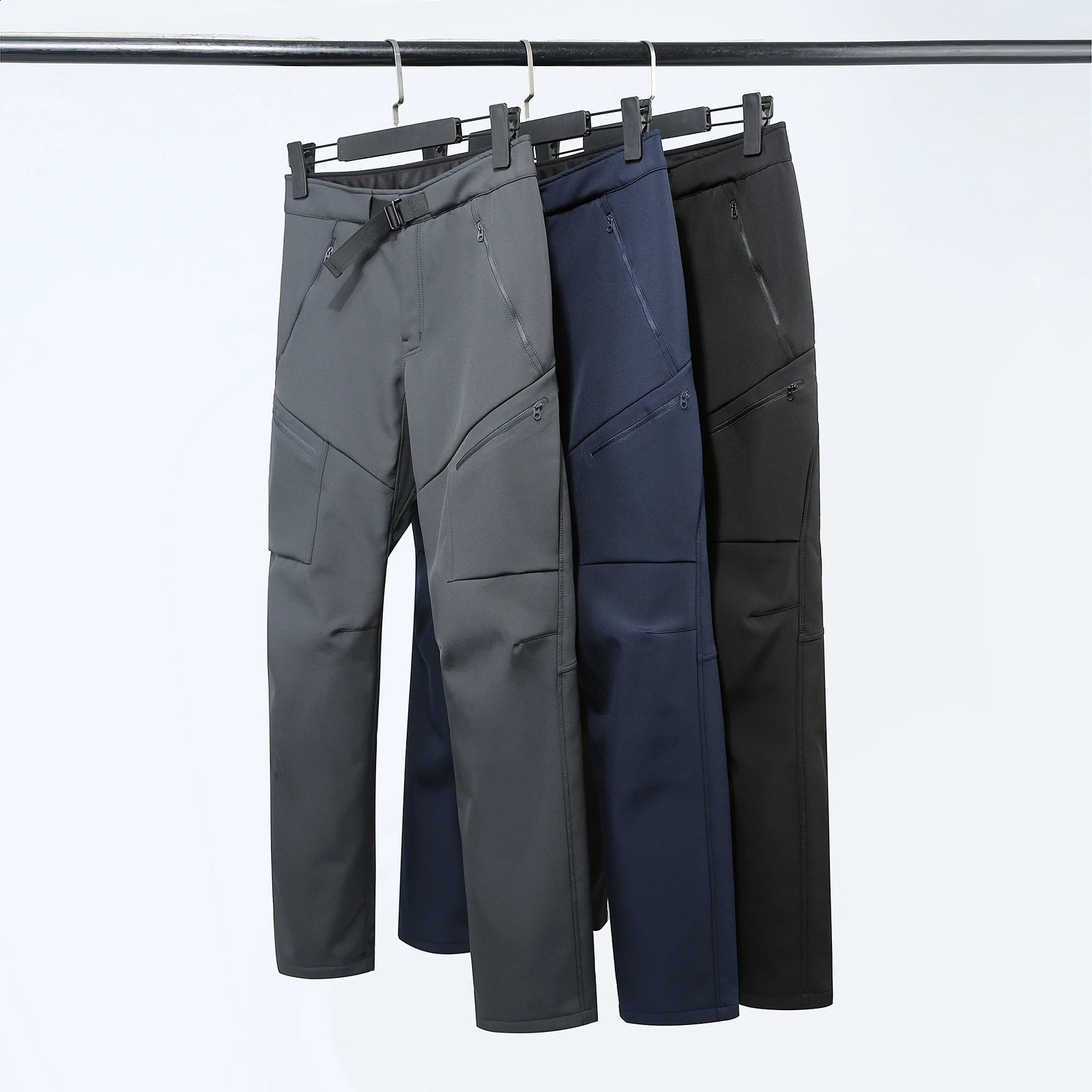 Mens cargo pants winter outdoor hiking camping mens casual soft wool warm waterproof clothing 240913