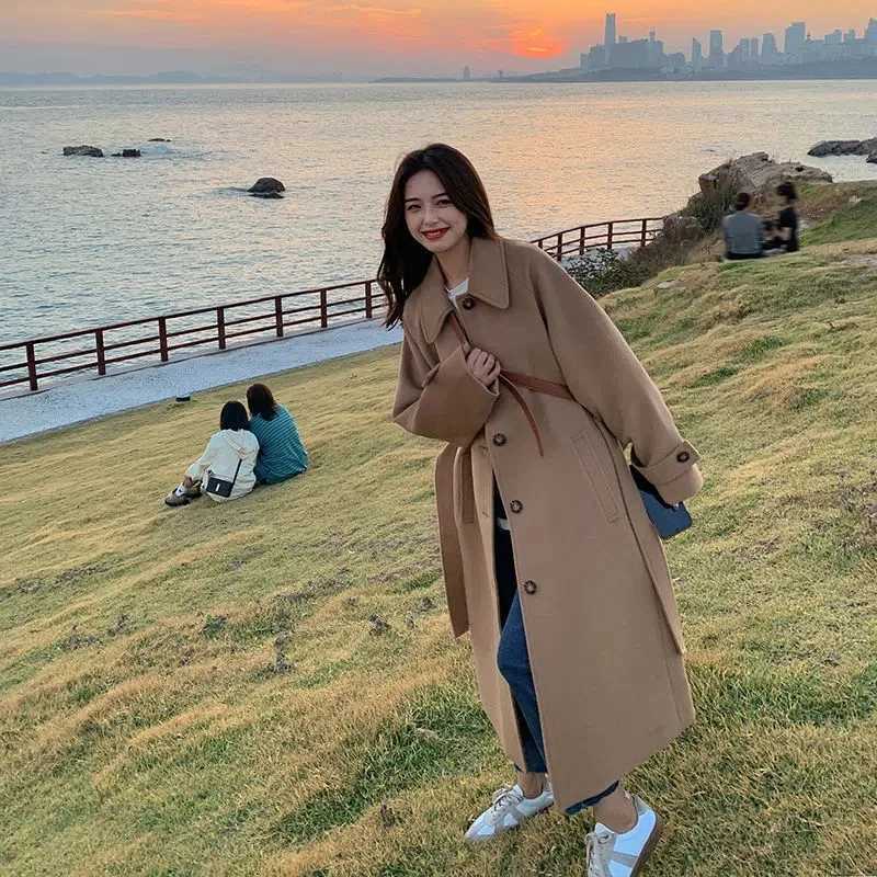 Elegant Loose Windbreaker for Women Fashion Long Sleeve Simple Solid Trench Coat Casual Single Breasted Overcoats Autumn DailyX240921