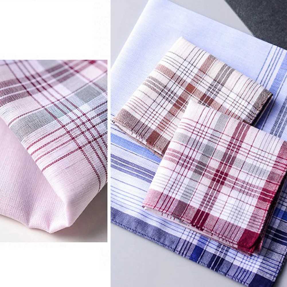 Square Plaid Stripe Handkerchiefs Mens Retro Pocket Cotton Classic Towel for Wedding Parties 38 * 38cm Random W240921