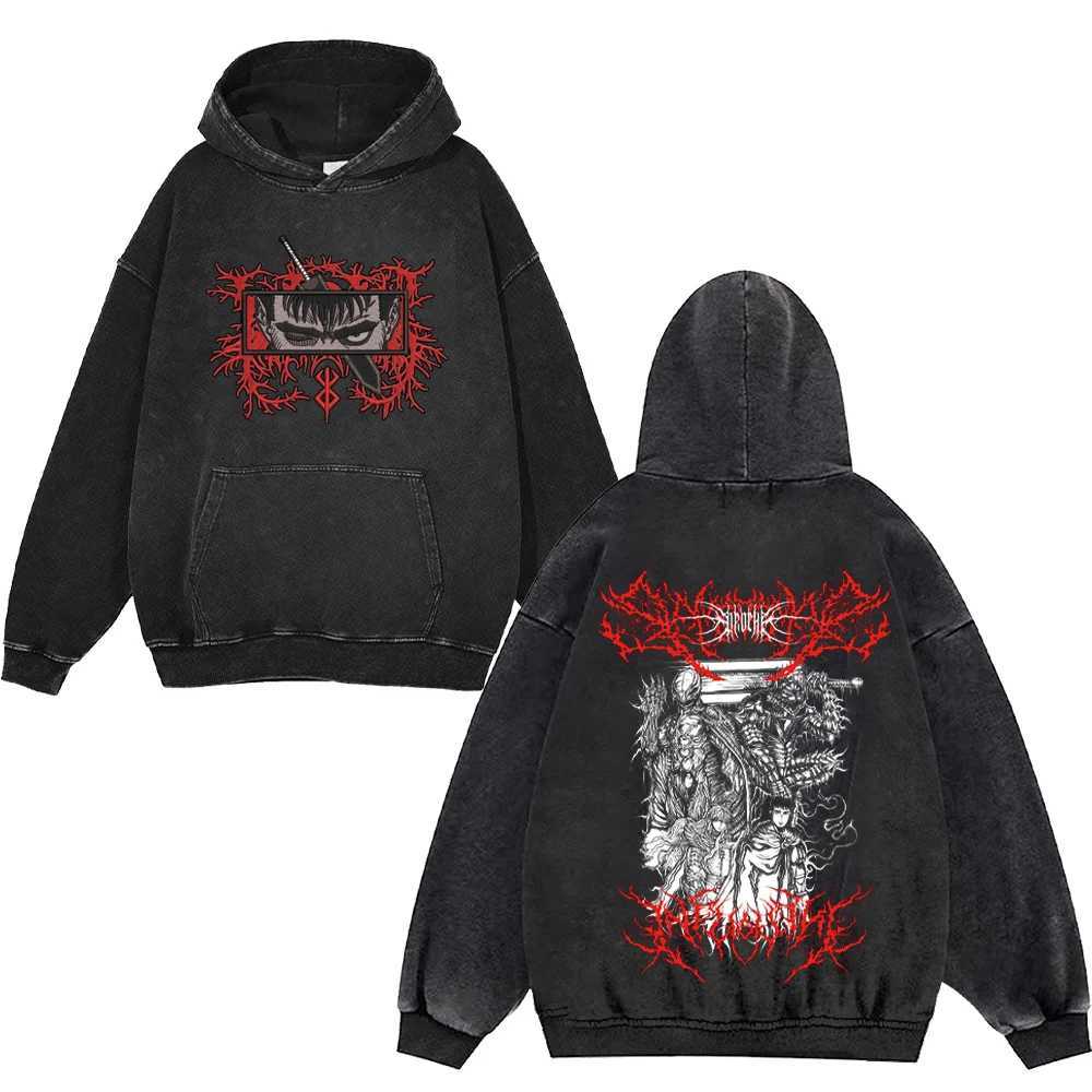 Rampage Anime Hoodie Mens 100_ Cotton Guts Printed Manga Sportswear Gothic Harajuku Pullover Retro Black Street Clothing Autumn W240921