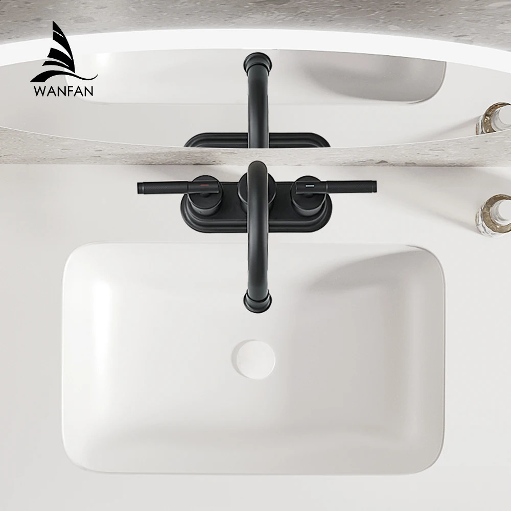 Basin Faucets Matte Black Deck Mounted Bathroom Sink Faucets 3 Holes Double Handle And Cold Water Mixer Tap 855111 240918