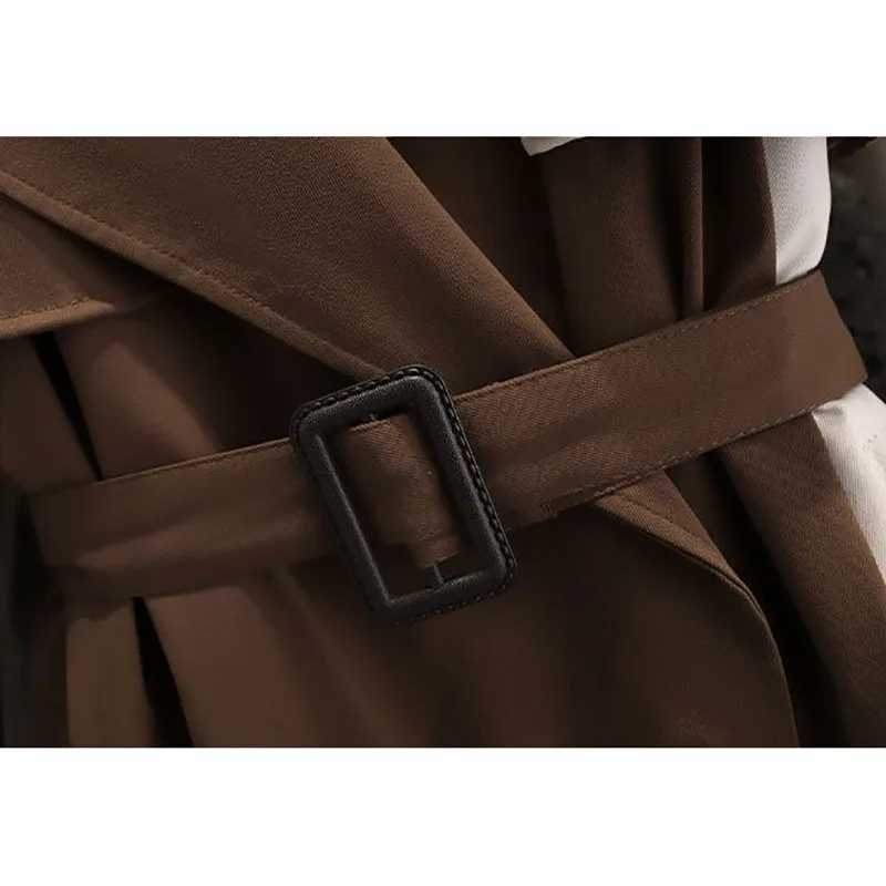 2023 Autumn Korean Mid-length Trench Coat Women Fashion Contrast Color Patchwork Spring Windbreaker Coat Female Windproof JacketX240921