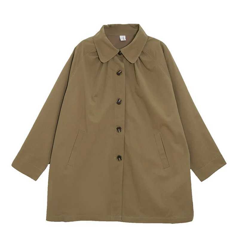 Spring Autumn Retro Simple Mid-length Women Trench Coat Jackets Loose Casual Single Breasted Lapel College Gray Khaki OuterwearX240921